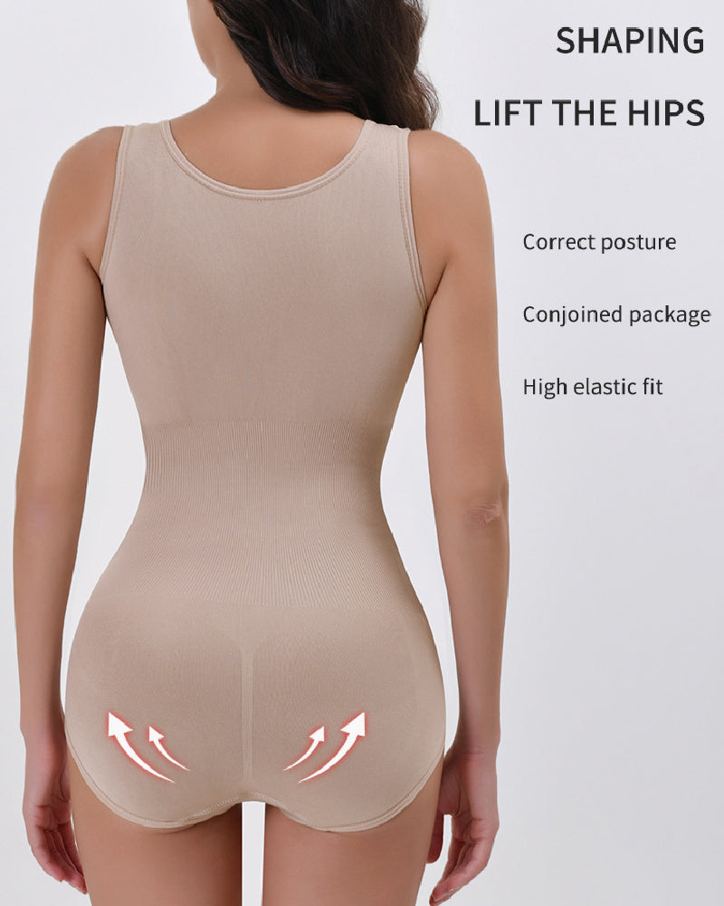Corsé Body Moldeador 2 en 1 Sin Costuras con Doble Control de Abdomen y Escote Redondo tipo Tank Top