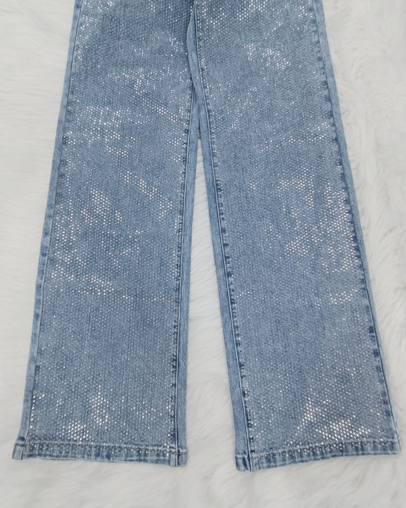 Jeans de pierna ancha versátiles de moda para mujer Shapshe® con pedrería