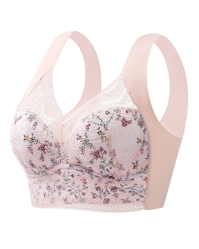 Sostén inalámbrico push up de encaje floral elegante de cobertura total