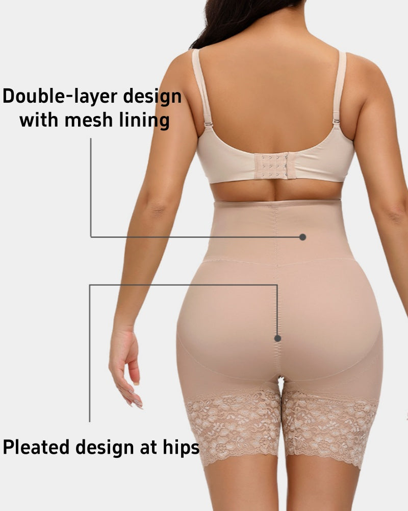 Shorts Moldeadores de Cintura Alta con Encaje, Control de Abdomen y Levantamiento de Glúteos