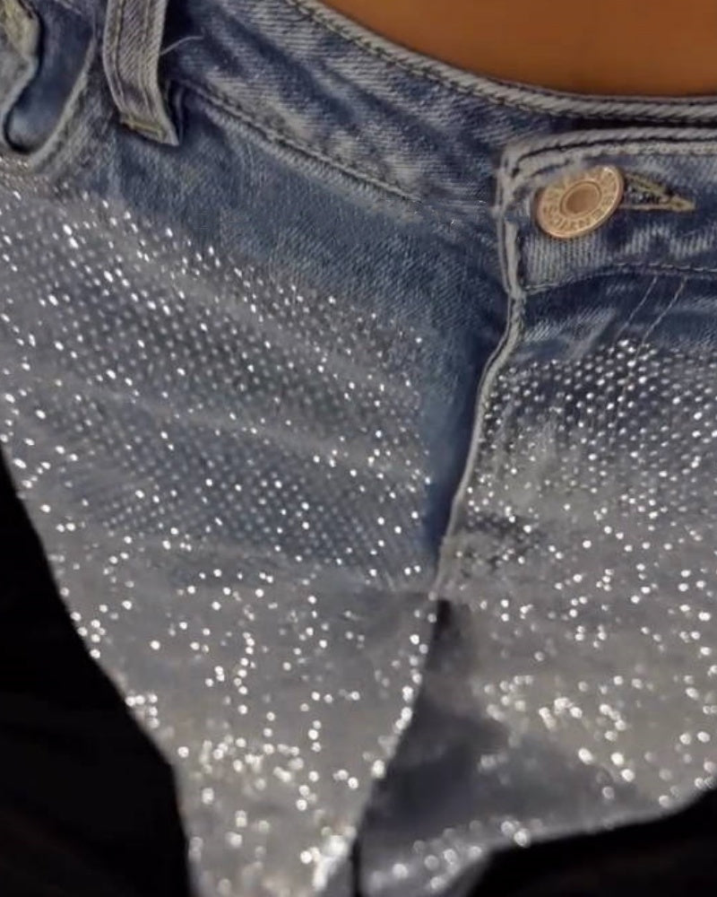 Jeans de pierna ancha versátiles de moda para mujer Shapshe® con pedrería
