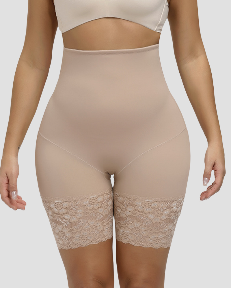 Shorts Moldeadores de Cintura Alta con Encaje, Control de Abdomen y Levantamiento de Glúteos