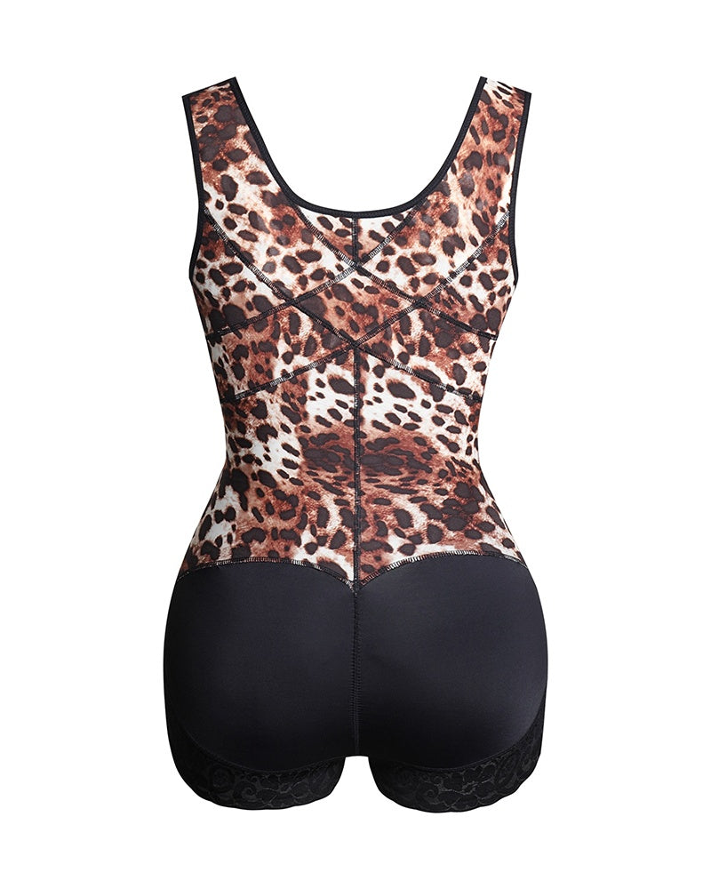 Shapshe® Moldeador Corporal de Alta Compresión con Control de Abdomen y Escote Abierto estilo Leopardo