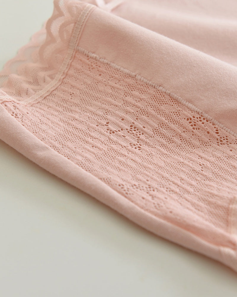 Panties cómodos de algodón transpirable con cintura alta y detalle de encaje