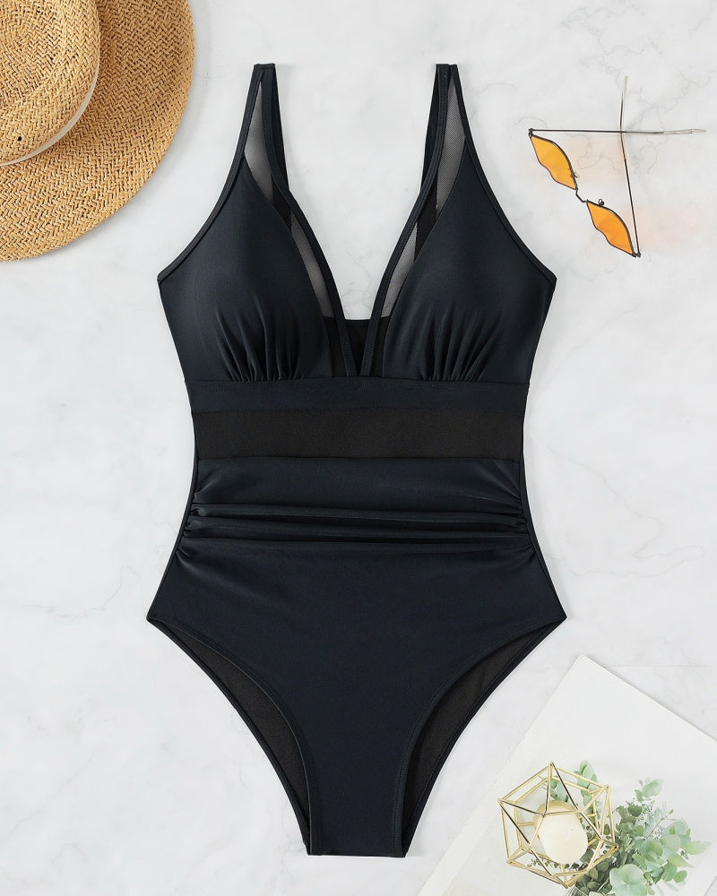 Sexy Deep V Mesh Backless One Piece Shapewear Swimsuit