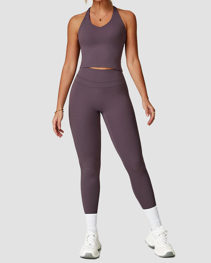 Conjunto de entrenamiento para correr y fitness de mujer con cintura alta