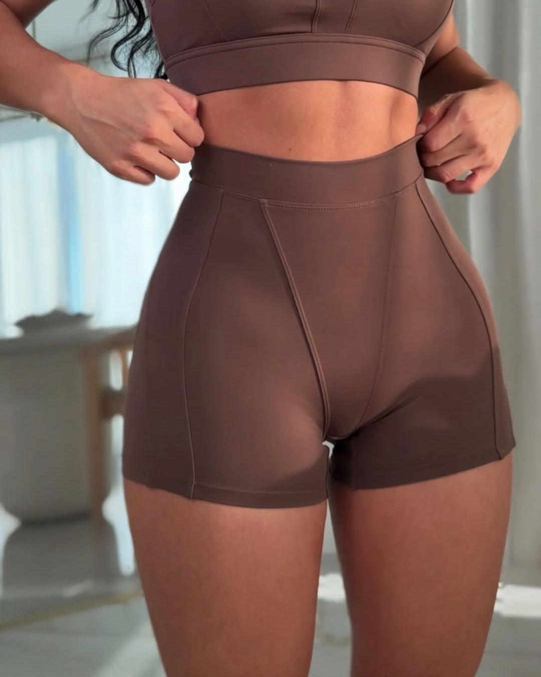 Shorts Cortos Ajustados Deportivos de Cintura Alta Core, Estilo Casual, Envoltura para Abdomen, para Correr, Fitness y Yoga al Aire Libre