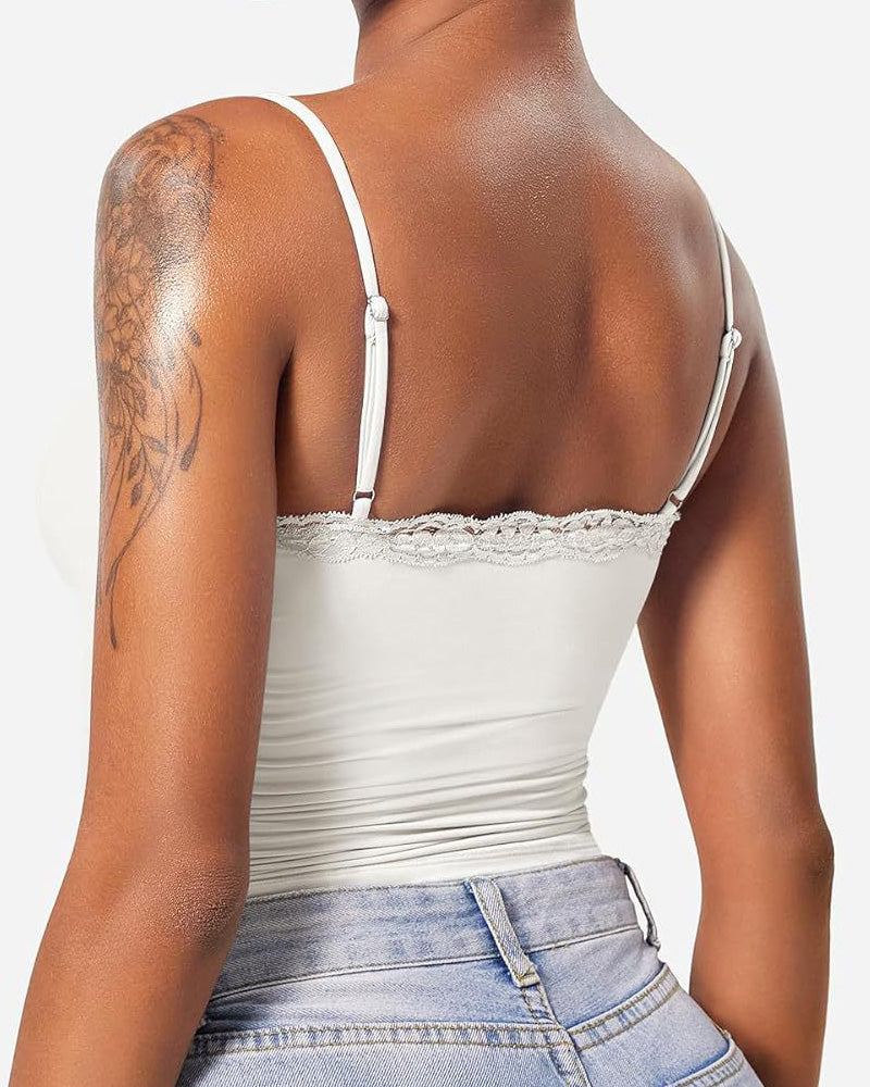 Sexy Lace Square Neck Shapewear Tank Top Sleeveless Camisole Basic Tops