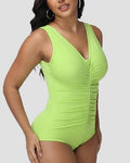 Shapshe® Traje de baño de una pieza con escote en V profundo, fruncido y control de abdomen