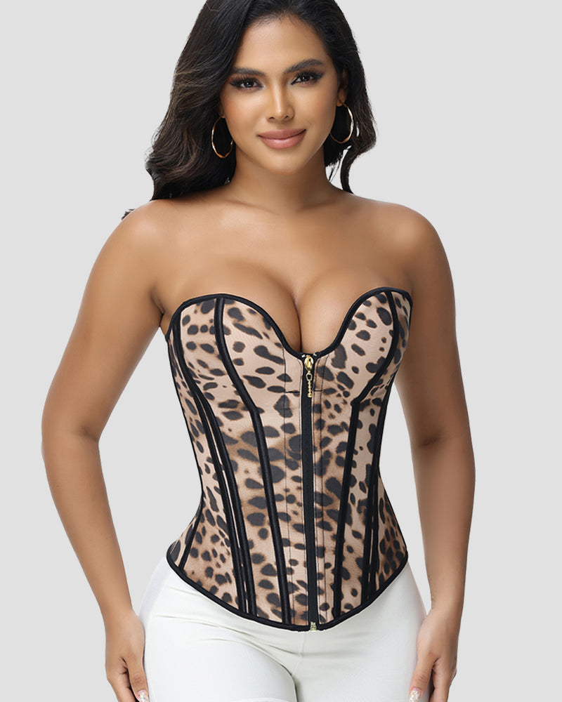 Shapshe® Fajas Colombianas Corset Top con Cierre Estampado de Leopardo