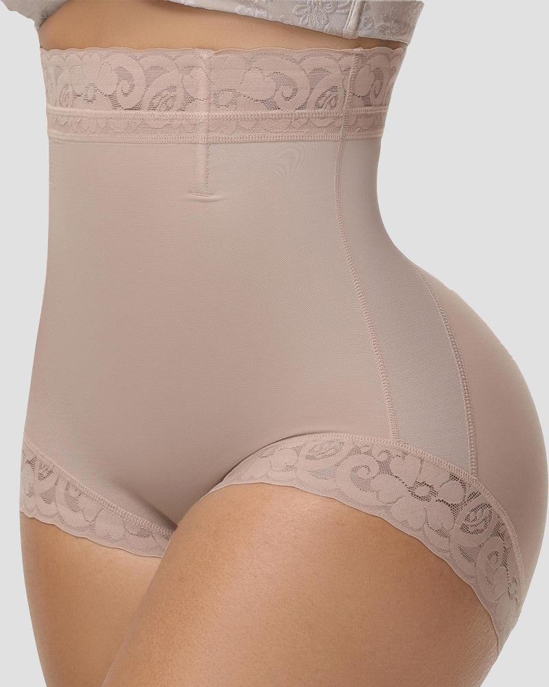 Shorts moldeadores de cintura alta sin costuras con encaje para abdomen plano