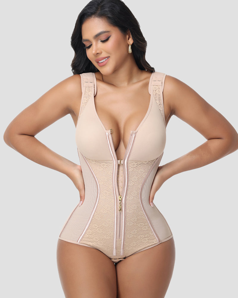 Shapshe® Fajas Colombianas Moldeador Corporal con Encaje y Patchwork