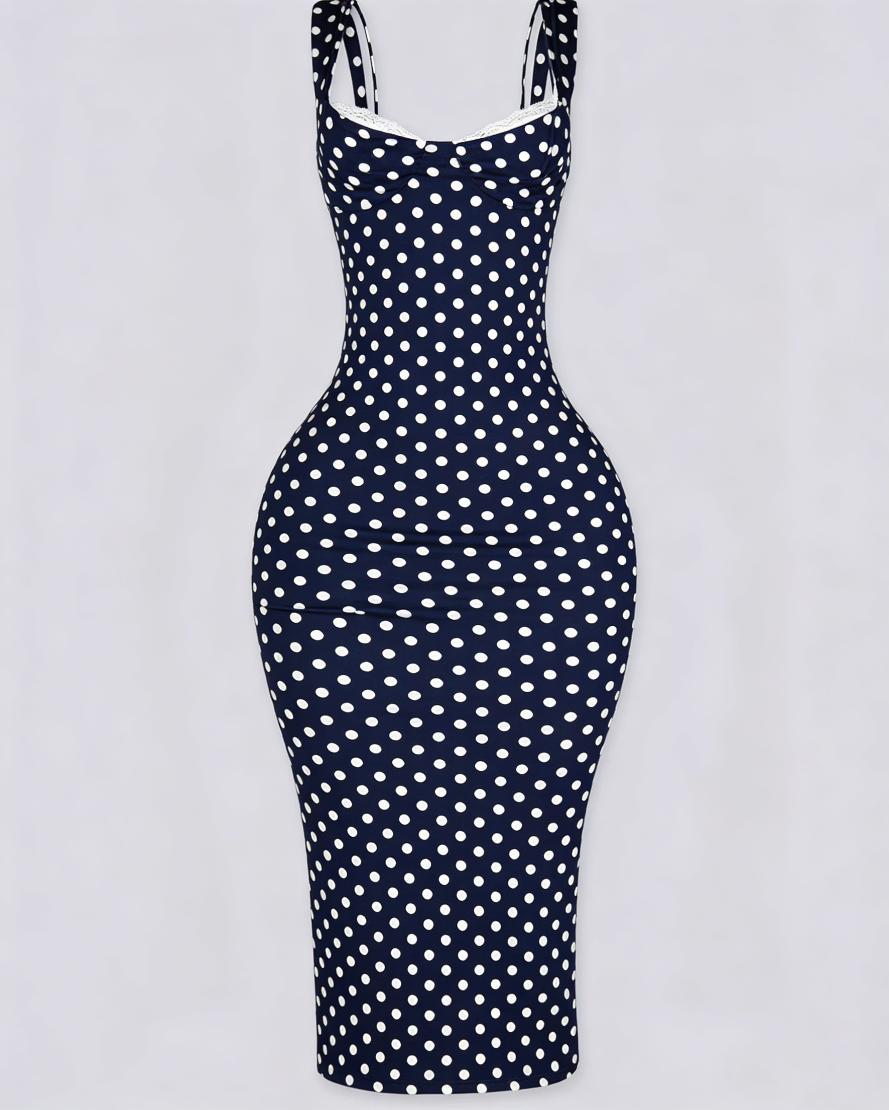Vestido Maxi Clásico de Lunares para Mujer, Ajustado, Elástico y Sexy