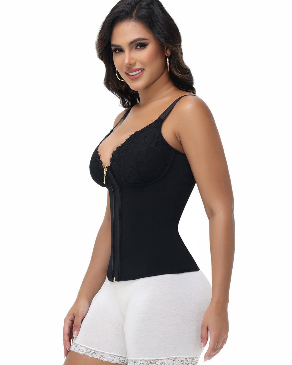 Shapshe® Top Corset de Encaje con Escote en V Profundo, Cinturilla Entrenadora con Cierre Frontal