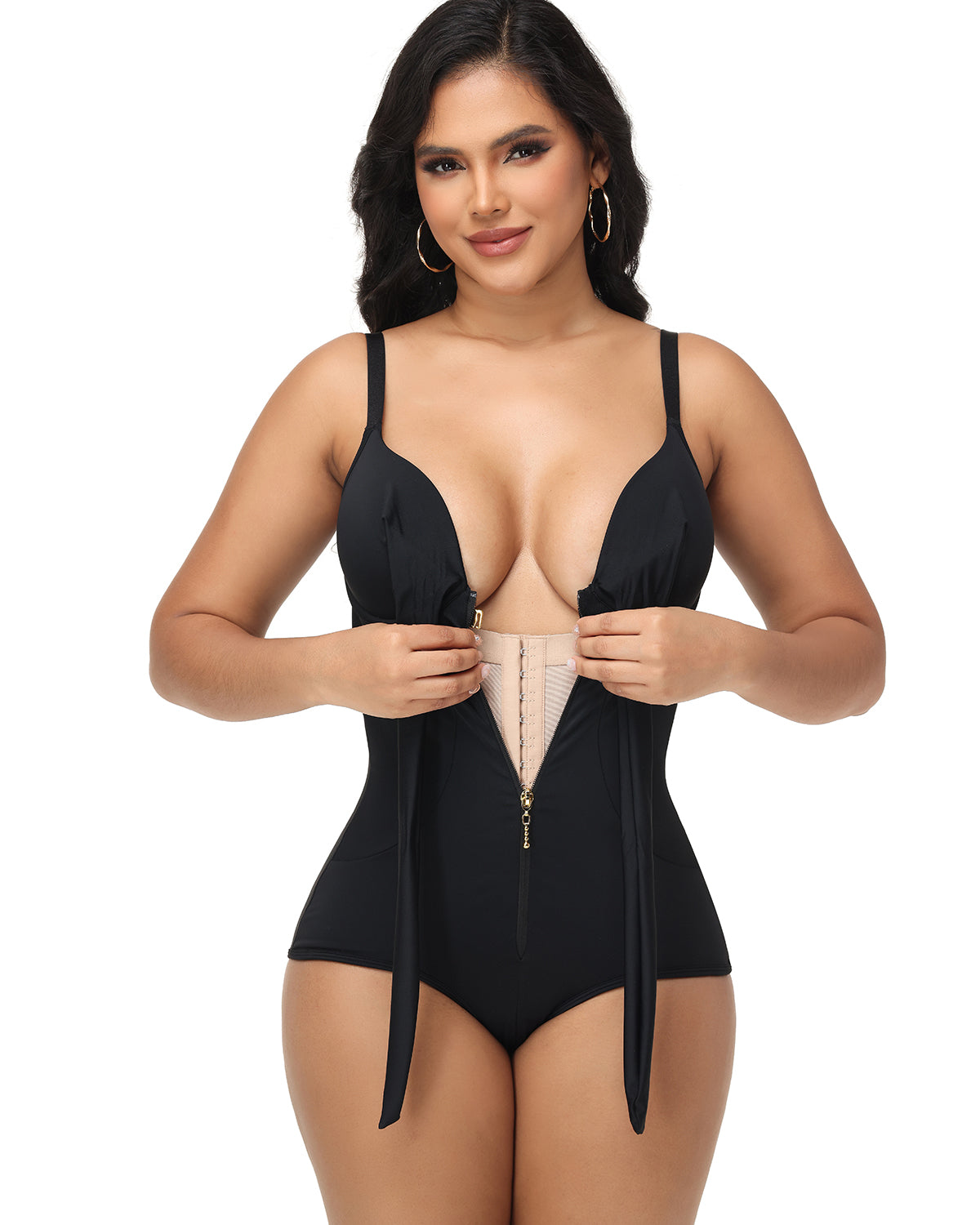 Shapshe® Traje de Baño Moldeador con Escote en V, Cierre y Lazo