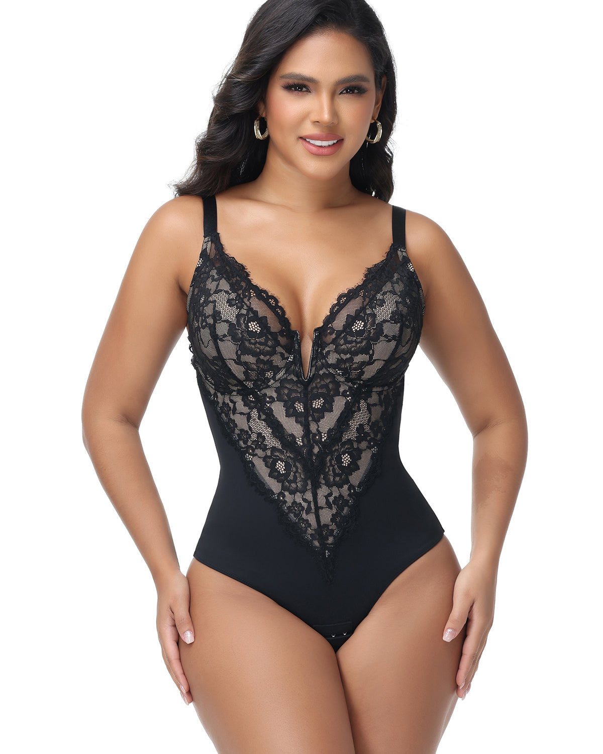 Shapshe® Body moldeador sexy con escote profundo y encaje, con cierre de gancho en la entrepierna