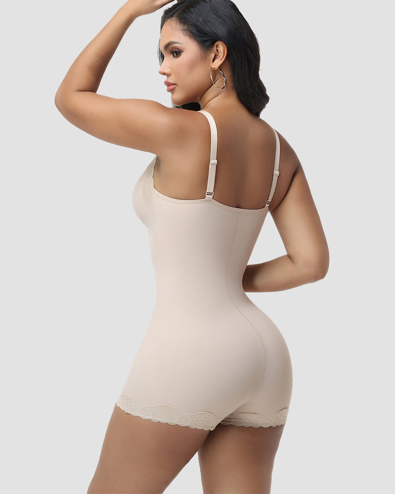 Shapshe® Body Moldeador con Escote en V Profundo y Encaje, Largo hasta la Mitad del Muslo