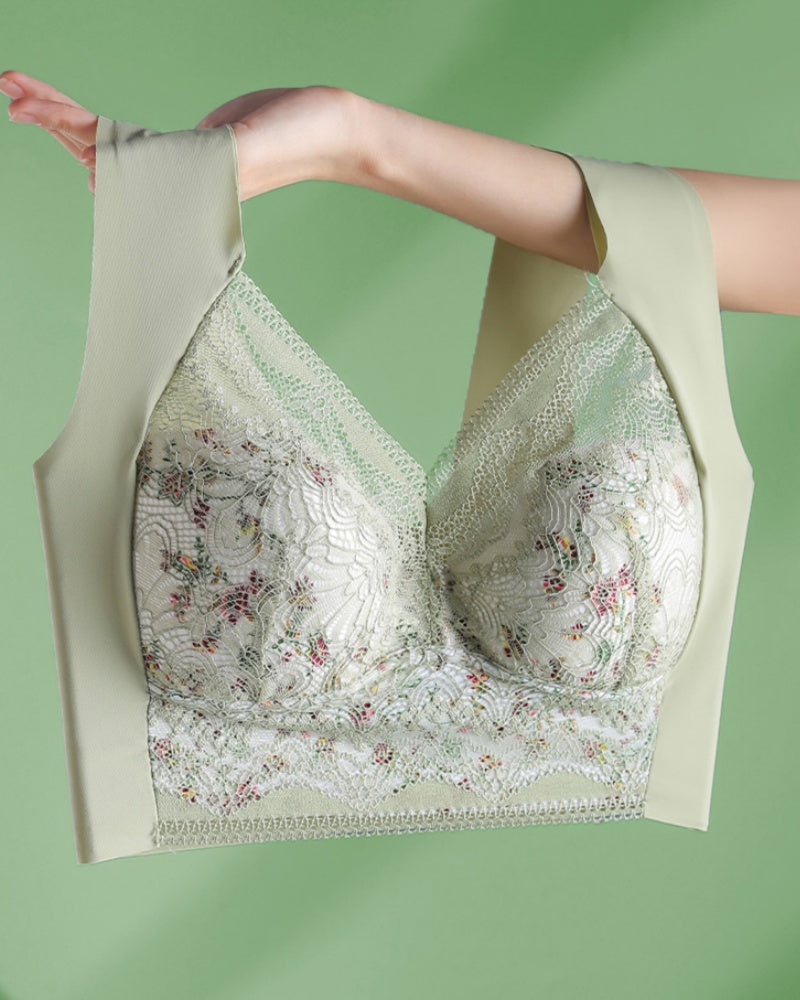 Sostén inalámbrico push up de encaje floral elegante de cobertura total
