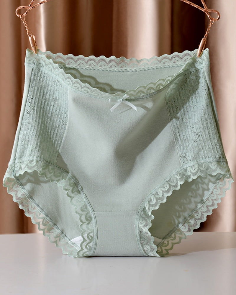 Panties cómodos de algodón transpirable con cintura alta y detalle de encaje