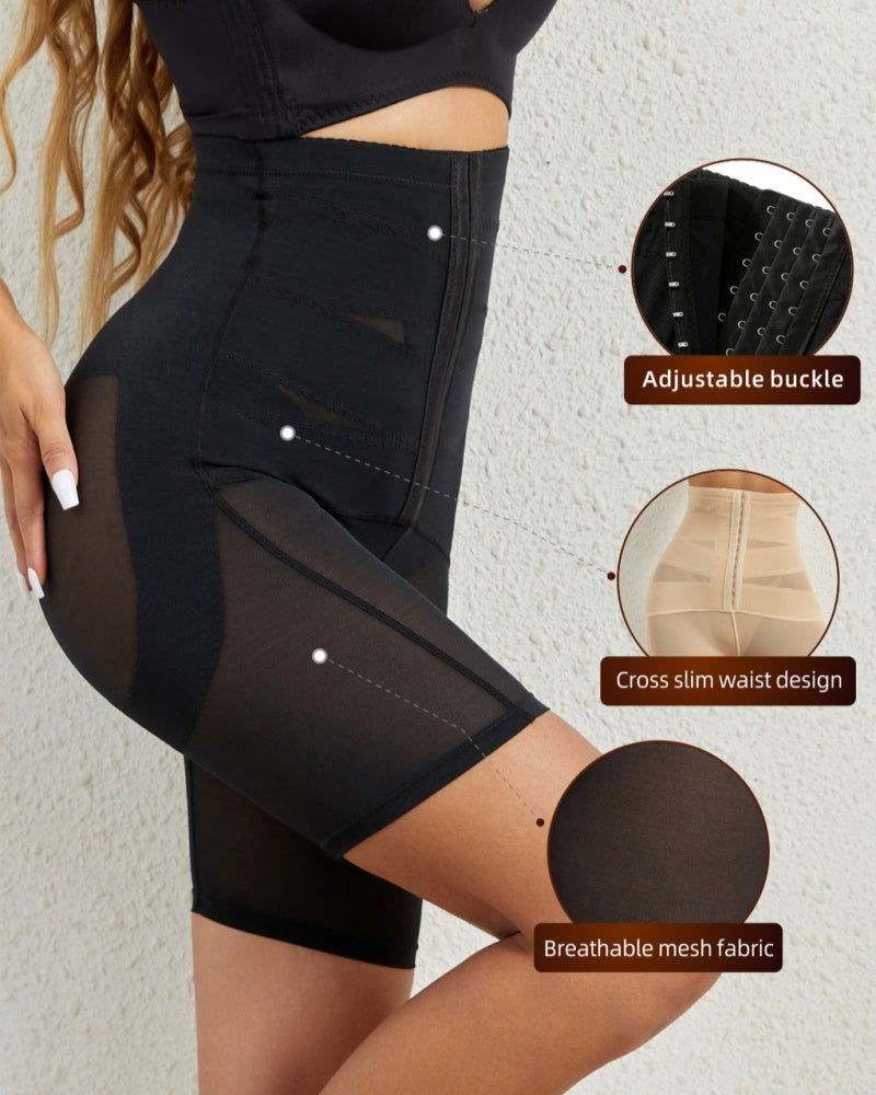 Shorts moldeadores de malla elástica de cintura alta con hebilla ajustable