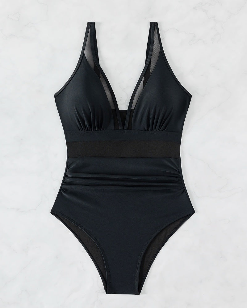 Sexy Deep V Mesh Backless One Piece Shapewear Swimsuit