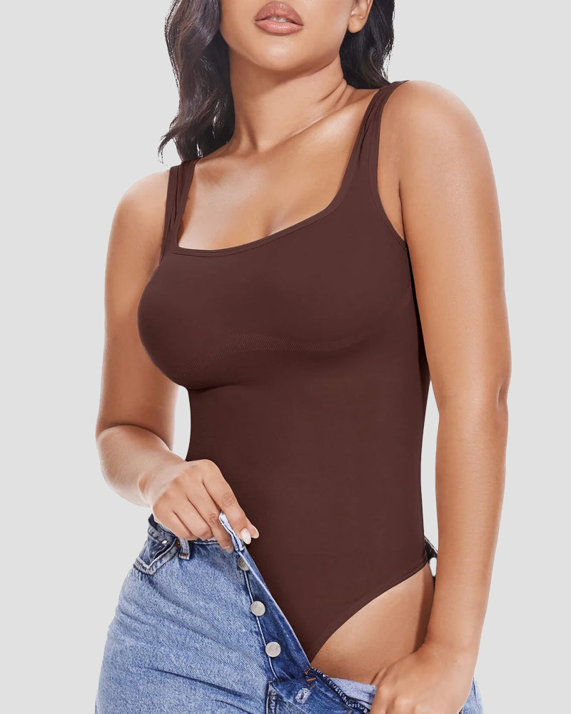 Body de control de abdomen con tiras tipo tanga y escote en U, estilo sexy