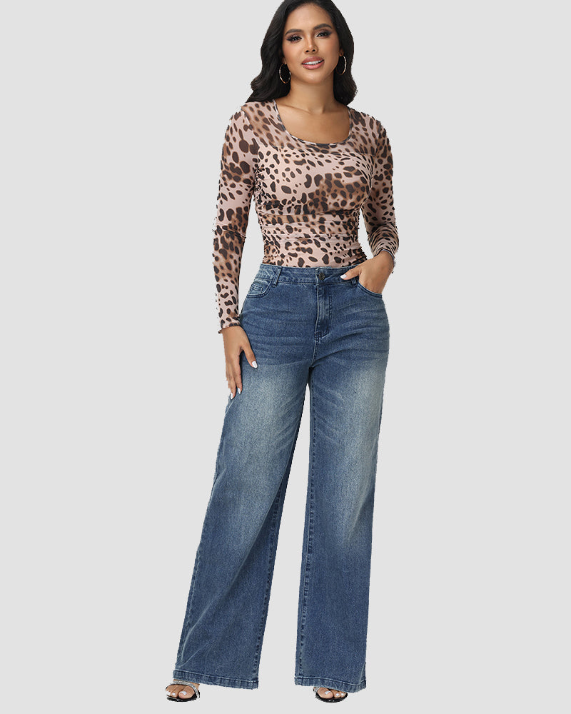 Shapshe® Body de Tanga con Control de Abdomen Fruncido y Estampado de Leopardo