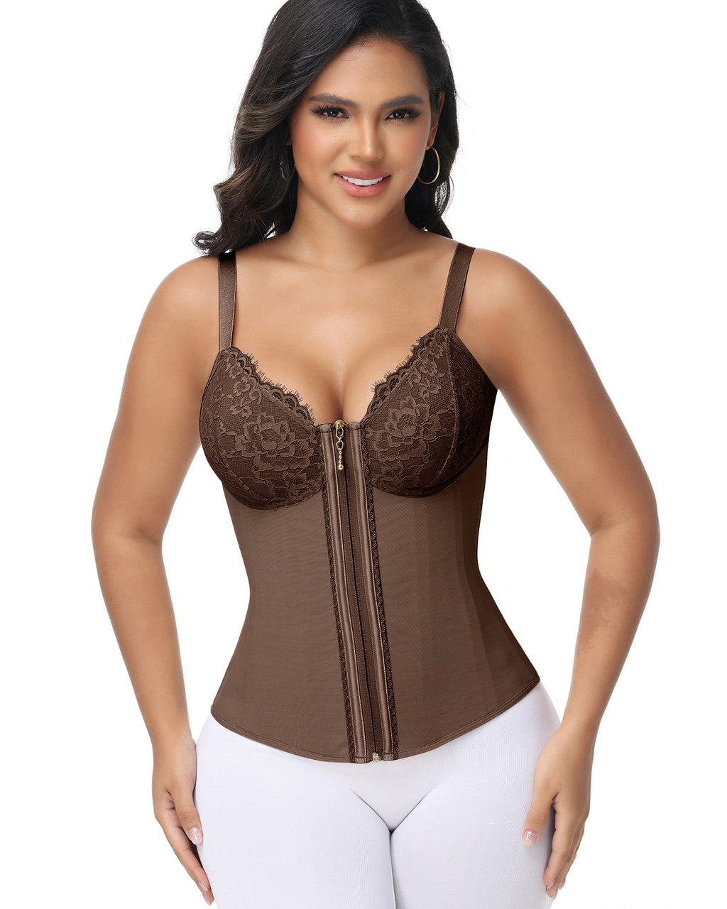 Shapshe® Top Corset de Encaje con Escote en V Profundo, Cinturilla Entrenadora con Cierre Frontal