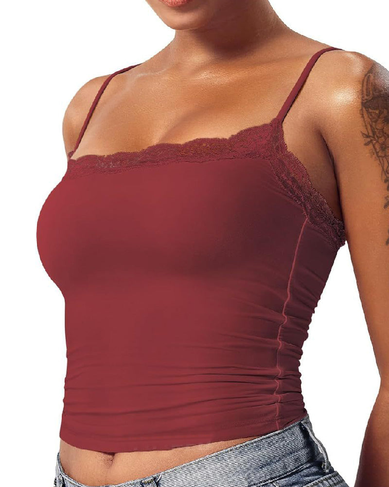 Sexy Lace Square Neck Shapewear Tank Top Sleeveless Camisole Basic Tops