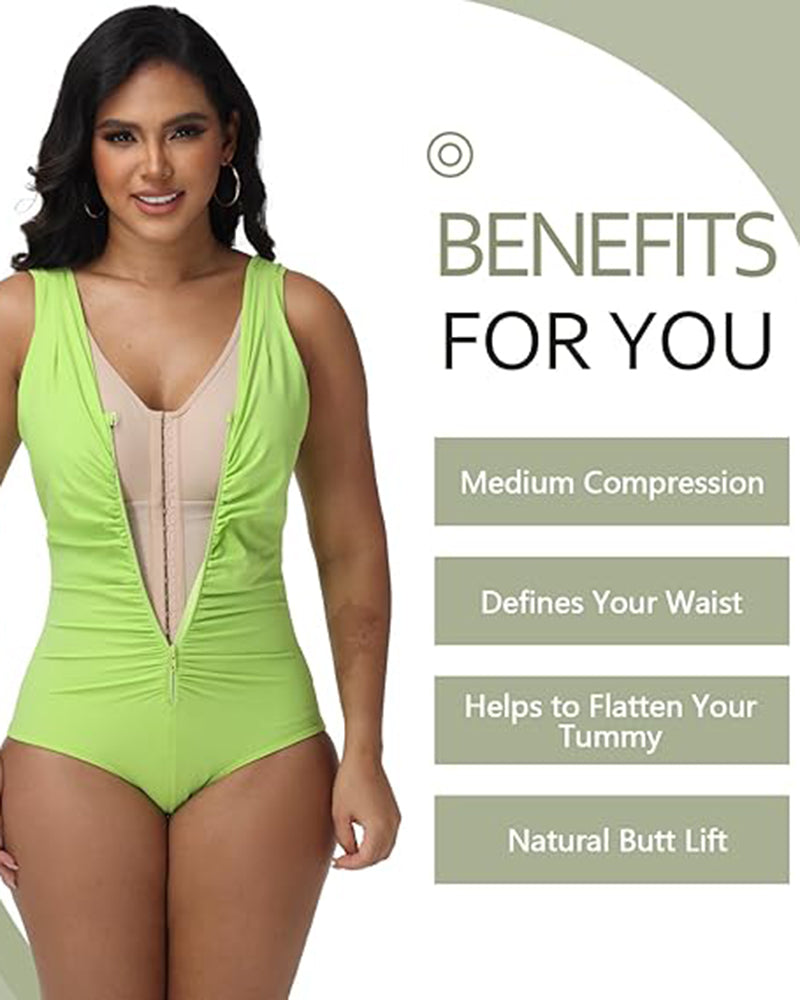 Shapshe® Traje de baño de una pieza con escote en V profundo, fruncido y control de abdomen