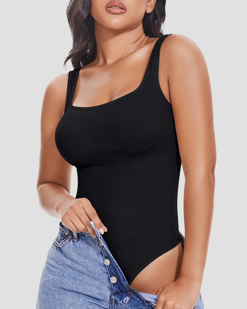 Body de control de abdomen con tiras tipo tanga y escote en U, estilo sexy