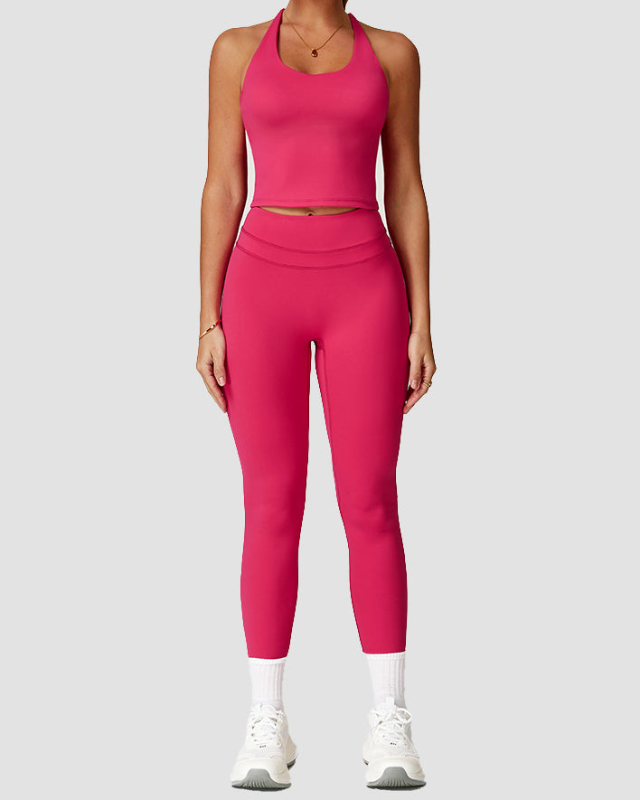 Conjunto de entrenamiento para correr y fitness de mujer con cintura alta