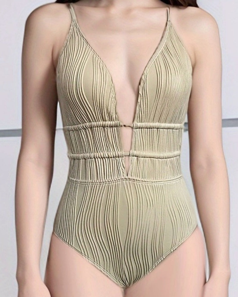 Sexy Backless Deep V Tummy Control Swimsuit Back Lace Up
