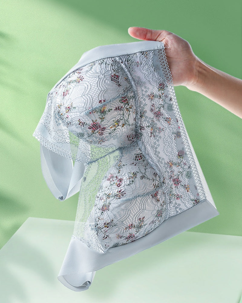 Sostén inalámbrico push up de encaje floral elegante de cobertura total