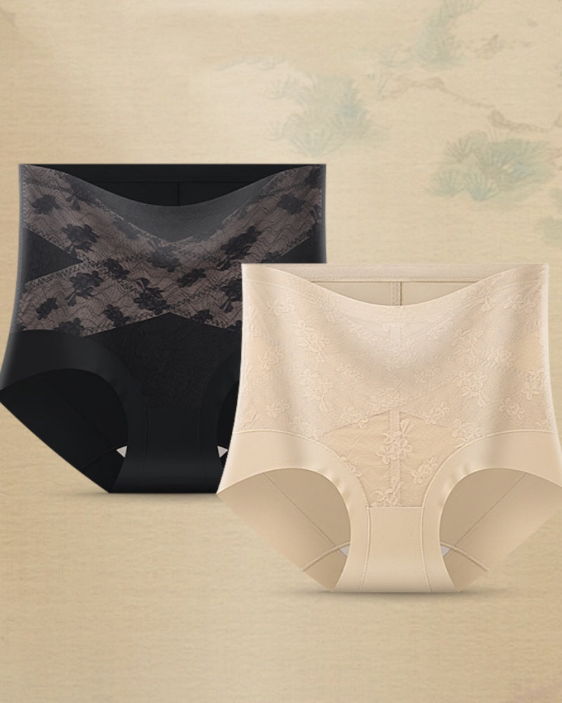Panties moldeadores de control abdominal con encaje floral de cintura alta