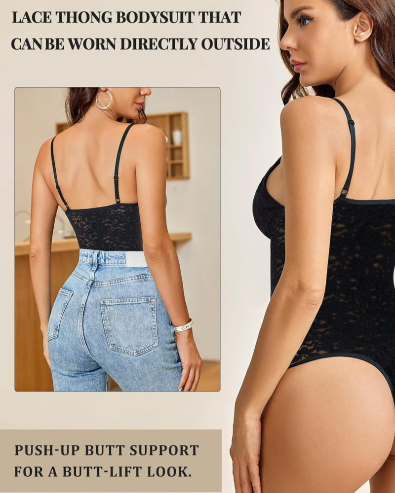 Body de encaje sexy moldeador con control de abdomen y tanga